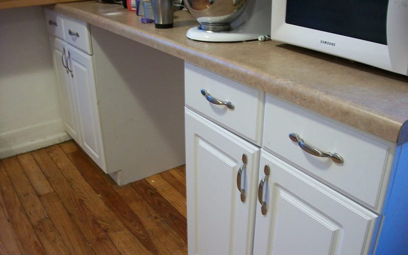 Newly installed kitchen cabinets and drawers