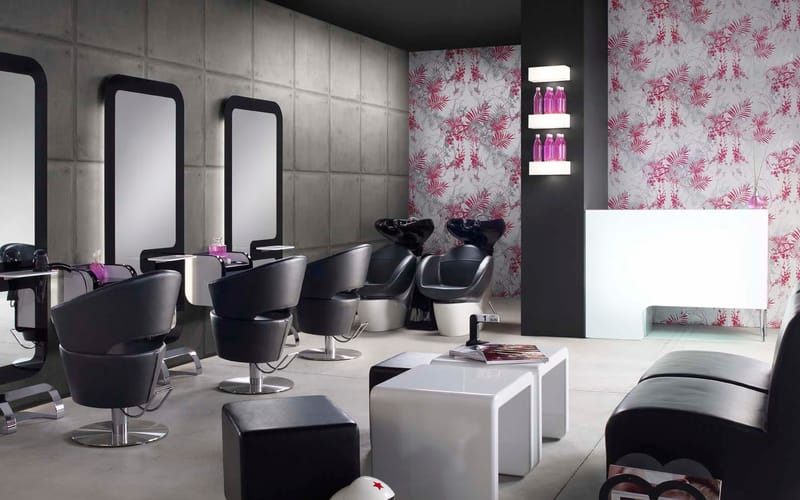 Styling chairs and mirrors inside a hair salon